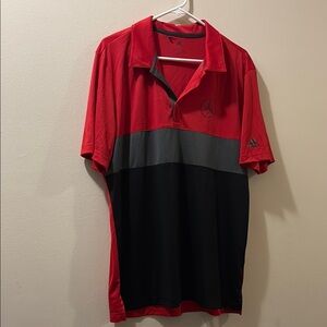 Adidas Red and Black Color-Block Polo Shirt - large - Mercedes